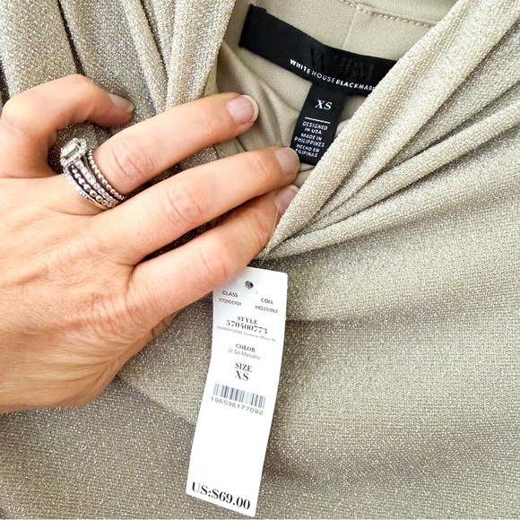 White House Black Market FORME™ Stretch Light Silver Metallic Long-Sleeve Top - Picture 4 of 6